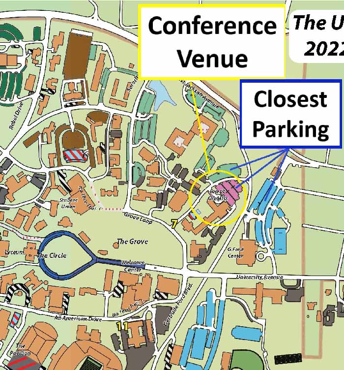 Parking map showing available parking for SESAPS '22 conference.